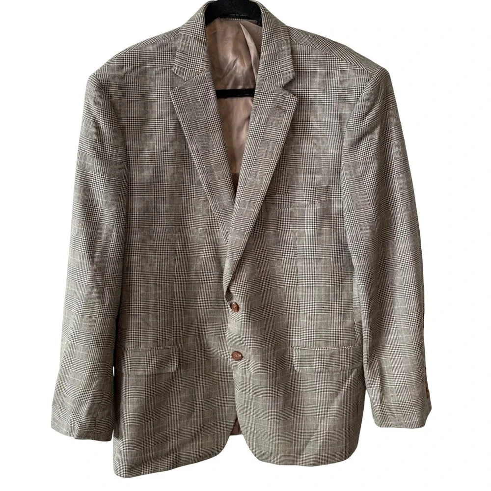 Lauren Ralph Lauren Men's Black‎ Tan Glen Plaid Silk Wool Sports Jacket Size 44R